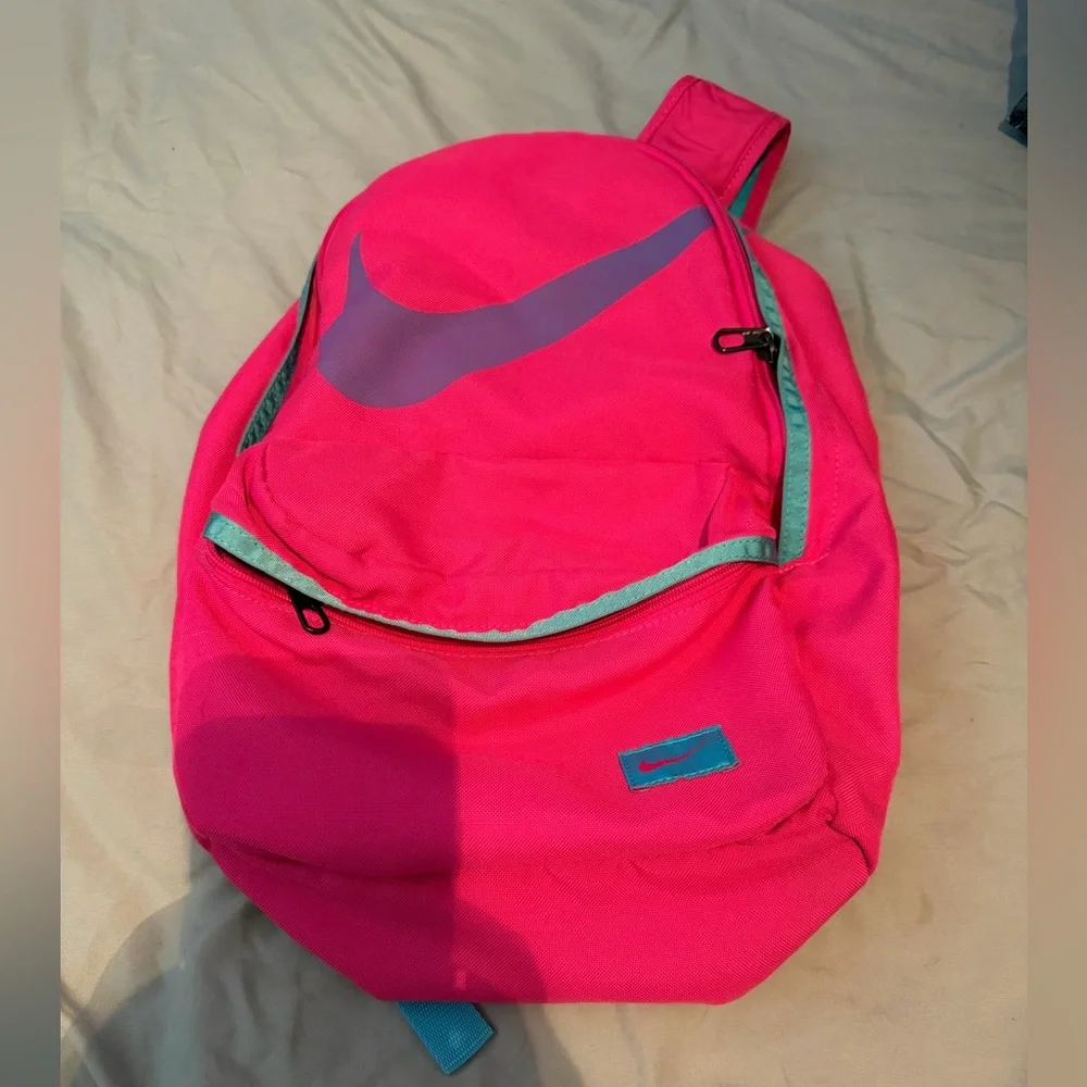 Nike Hot Pink Backpack with Teal Trim and Purple Swoosh